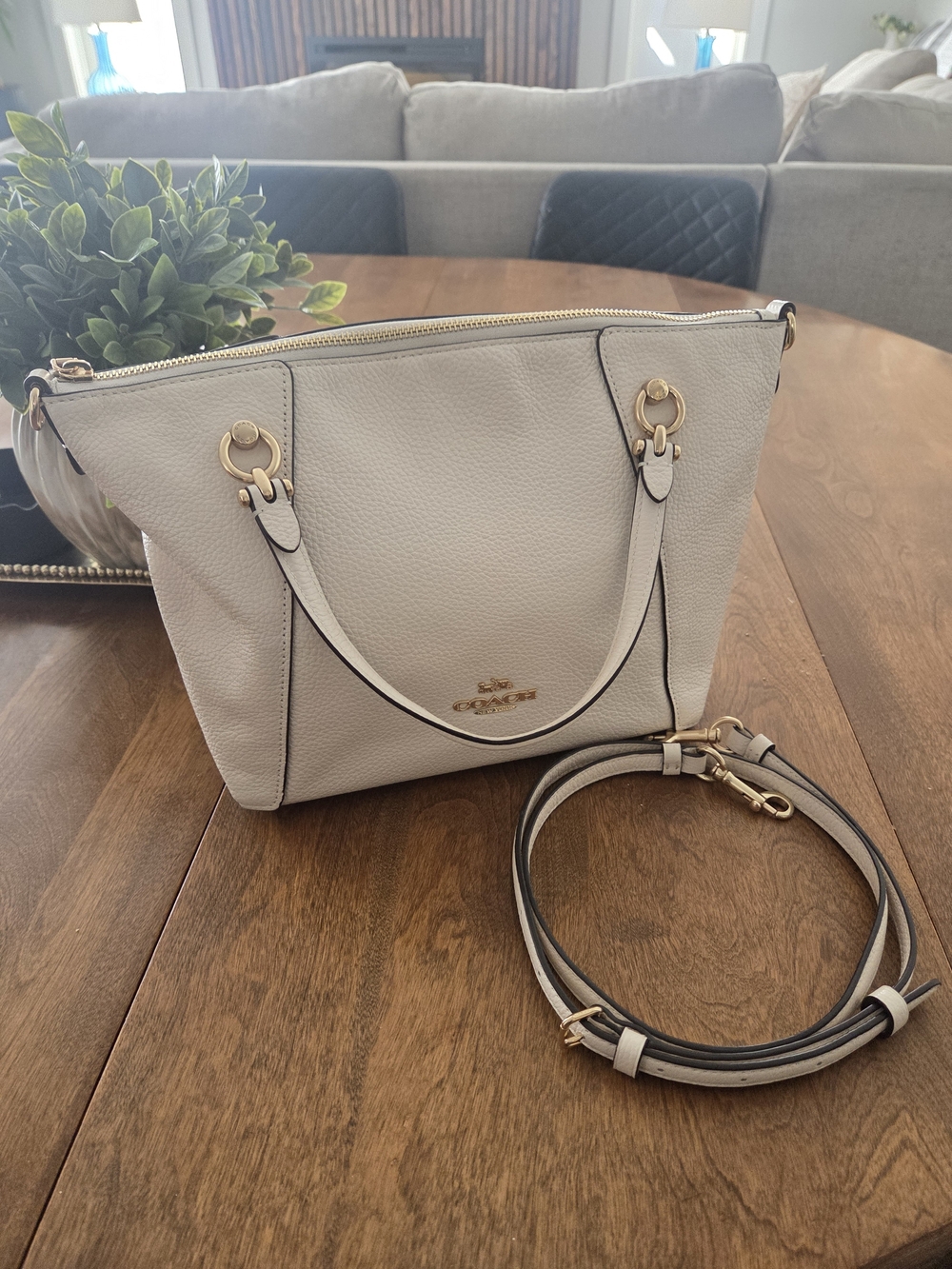 Coach Pebbled Leather Tote Bag in Chalk